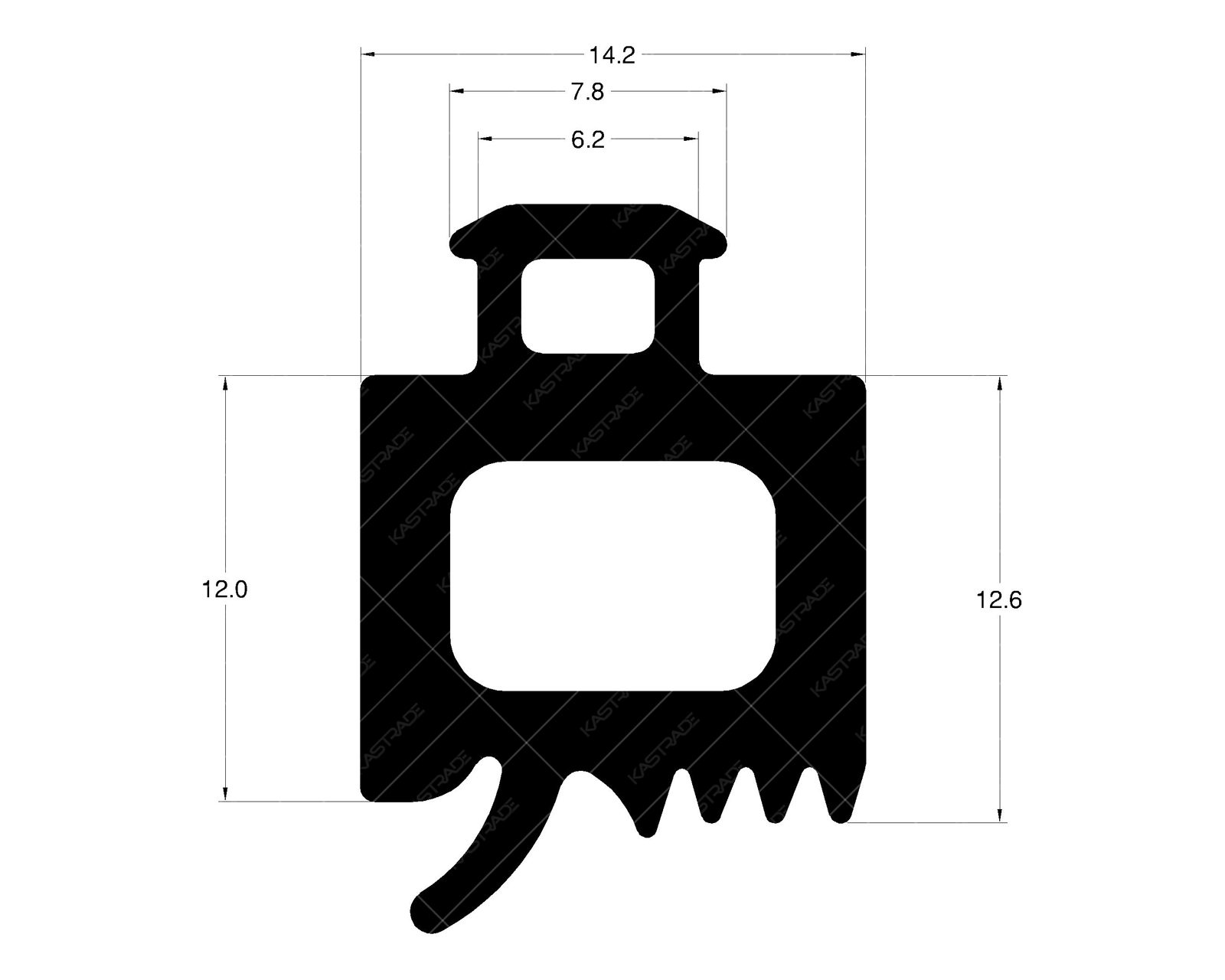 Curtainwall Gasket 12 mm with long head